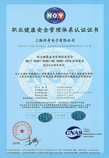 ISO45001-2018上海冈奇证书